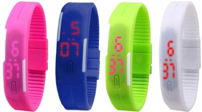 NS18 Silicone Led Magnet Band Combo of 4 Pink, Blue, Green And White Digital Watch  - For Boys & Girls   Watches  (NS18)