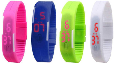 View NS18 Silicone Led Magnet Band Combo of 4 Pink, Blue, Green And White Digital Watch  - For Boys & Girls Wrist Watches Price Online(NS18)