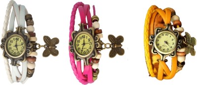 NS18 Vintage Butterfly Rakhi Combo of 3 White, Pink And Yellow Analog Watch  - For Women   Watches  (NS18)