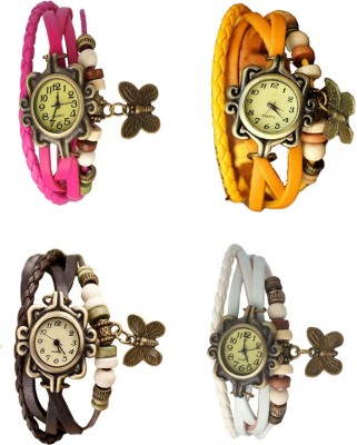 NS18 Vintage Butterfly Rakhi Combo of 4 Pink, Brown, Yellow And White Analog Watch  - For Women   Watches  (NS18)
