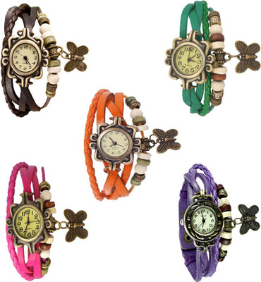 

Kissu Vintage Rakhi Combo of 5 Brown, Green, Orange, Pink And Purple Watch - For Women