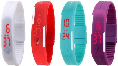 NS18 Silicone Led Magnet Band Watch Combo of 4 White, Red, Sky Blue And Purple Digital Watch  - For Couple   Watches  (NS18)
