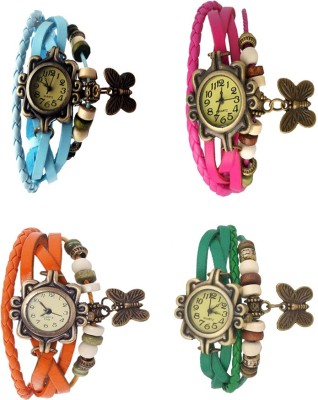 NS18 Vintage Butterfly Rakhi Combo of 4 Sky Blue, Orange, Pink And Green Analog Watch  - For Women   Watches  (NS18)