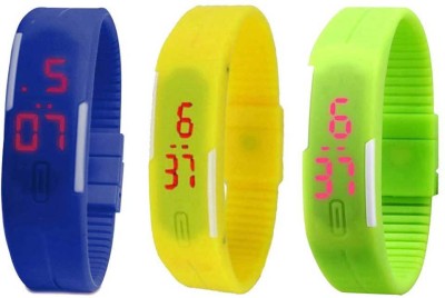 NS18 Silicone Led Magnet Band Combo of 3 Blue, Yellow And Green Digital Watch  - For Boys & Girls   Watches  (NS18)