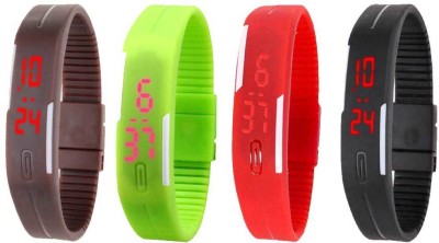 NS18 Silicone Led Magnet Band Combo of 4 Brown, Green, Red And Black Digital Watch  - For Boys & Girls   Watches  (NS18)