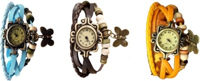 NS18 Vintage Butterfly Rakhi Combo of 3 Sky Blue, Brown And Yellow Analog Watch  - For Women   Watches  (NS18)