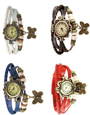 

Kissu Vintage Rakhi Combo of 4 White, Blue, Brown And Red Watch - For Women