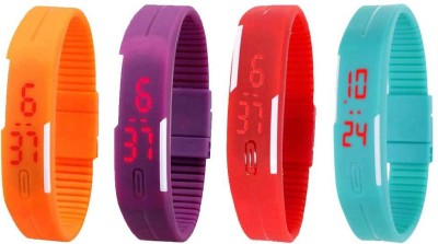 NS18 Silicone Led Magnet Band Watch Combo of 4 Orange, Purple, Red And Sky Blue Digital Watch  - For Couple   Watches  (NS18)