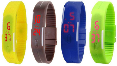 

NS18 Silicone Led Magnet Band Combo of 4 Yellow, Brown, Blue And Green Watch - For Boys & Girls
