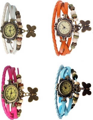 NS18 Vintage Butterfly Rakhi Combo of 4 White, Pink, Orange And Sky Blue Analog Watch  - For Women   Watches  (NS18)