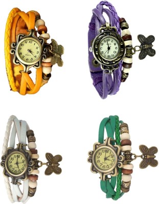 NS18 Vintage Butterfly Rakhi Combo of 4 Yellow, White, Purple And Green Analog Watch  - For Women   Watches  (NS18)