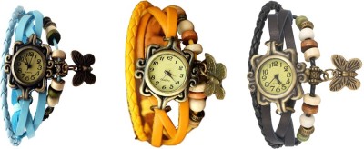 NS18 Vintage Butterfly Rakhi Watch Combo of 3 Sky Blue, Yellow And Black Analog Watch  - For Women   Watches  (NS18)