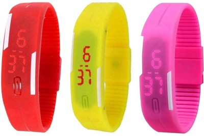 NS18 Silicone Led Magnet Band Combo of 3 Red, Yellow And Pink Digital Watch  - For Boys & Girls   Watches  (NS18)