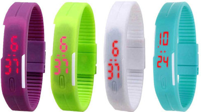 View NS18 Silicone Led Magnet Band Watch Combo of 4 Purple, Green, White And Sky Blue Digital Watch  - For Couple Wrist Watches Price Online(NS18)