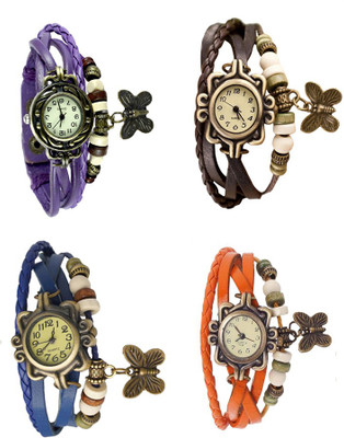 

NS18 Vintage Butterfly Rakhi Combo of 4 Purple, Blue, Brown And Orange Watch - For Women
