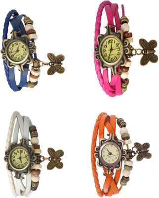 

Kissu Vintage Rakhi Combo of 4 Blue, White, Pink And Orange Watch - For Women