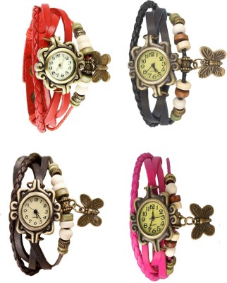 NS18 Vintage Butterfly Rakhi Combo of 4 Red, Brown, Black And Pink Analog Watch  - For Women   Watches  (NS18)
