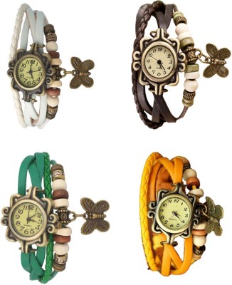 NS18 Vintage Butterfly Rakhi Combo of 4 White, Green, Brown And Yellow Analog Watch  - For Women   Watches  (NS18)