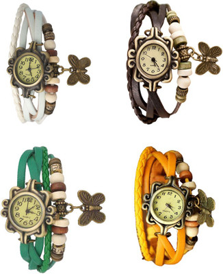 NS18 Vintage Butterfly Rakhi Combo of 4 White, Green, Brown And Yellow Analog Watch  - For Women   Watches  (NS18)