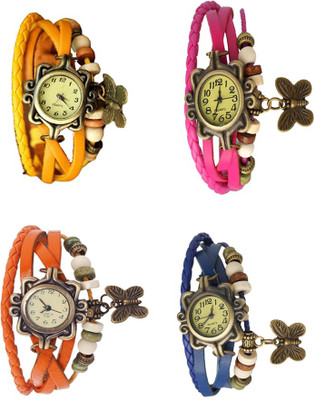 

NS18 Vintage Butterfly Rakhi Combo of 4 Yellow, Orange, Pink And Blue Watch - For Women
