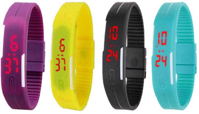 

NS18 Silicone Led Magnet Band Watch Combo of 4 Purple, Yellow, Black And Sky Blue Watch - For Couple