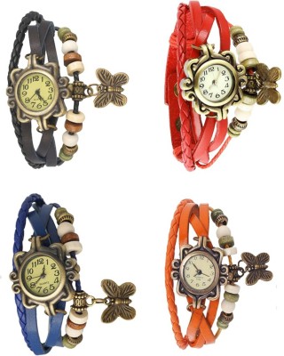 NS18 Vintage Butterfly Rakhi Combo of 4 Black, Blue, Red And Orange Analog Watch  - For Women   Watches  (NS18)