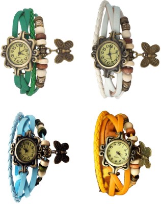NS18 Vintage Butterfly Rakhi Combo of 4 Green, Sky Blue, White And Yellow Analog Watch  - For Women   Watches  (NS18)
