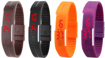 View NS18 Silicone Led Magnet Band Watch Combo of 4 Brown, Black, Orange And Purple Digital Watch  - For Couple Wrist Watches Price Online(NS18)