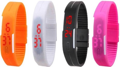 NS18 Silicone Led Magnet Band Combo of 4 Orange, White, Black And Pink Digital Watch  - For Boys & Girls   Watches  (NS18)