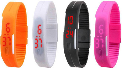 

NS18 Silicone Led Magnet Band Combo of 4 Orange, White, Black And Pink Watch - For Boys & Girls