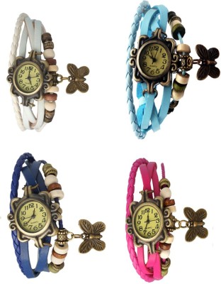 NS18 Vintage Butterfly Rakhi Combo of 4 White, Blue, Sky Blue And Pink Analog Watch  - For Women   Watches  (NS18)
