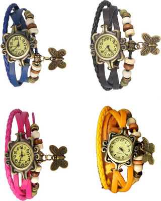 

Kissu Vintage Rakhi Combo of 4 Blue, Pink, Black And Yellow Watch - For Women
