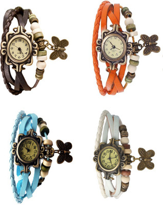 

NS18 Vintage Butterfly Rakhi Combo of 4 Brown, Sky Blue, Orange And White Watch - For Women