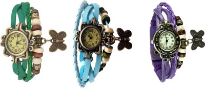 NS18 Vintage Butterfly Rakhi Watch Combo of 3 Green, Sky Blue And Purple Analog Watch  - For Women   Watches  (NS18)