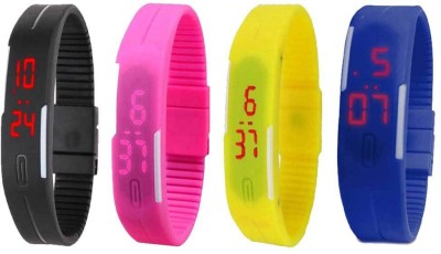 NS18 Silicone Led Magnet Band Combo of 4 Black, Pink, Yellow And Blue Digital Watch  - For Boys & Girls   Watches  (NS18)