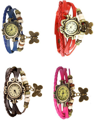 

NS18 Vintage Butterfly Rakhi Combo of 4 Blue, Brown, Red And Pink Watch - For Women