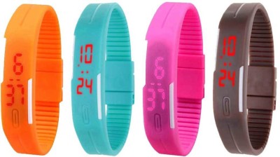NS18 Silicone Led Magnet Band Combo of 4 Orange, Sky Blue, Pink And Brown Digital Watch  - For Boys & Girls   Watches  (NS18)