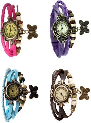 NS18 Vintage Butterfly Rakhi Combo of 4 Pink, Sky Blue, Purple And Brown Analog Watch  - For Women   Watches  (NS18)