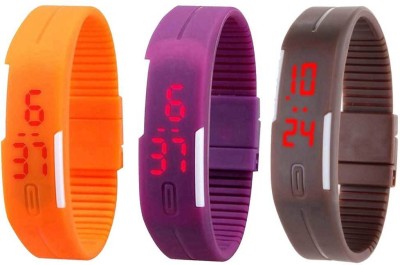 RSN Silicone Led Magnet Band Combo of 3 Orange, Purple And Brown Digital Watch  - For Men & Women   Watches  (RSN)