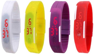 NS18 Silicone Led Magnet Band Watch Combo of 4 White, Yellow, Purple And Red Digital Watch  - For Couple   Watches  (NS18)