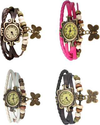 NS18 Vintage Butterfly Rakhi Combo of 4 Brown, White, Pink And Black Analog Watch  - For Women   Watches  (NS18)