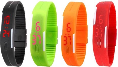 NS18 Silicone Led Magnet Band Watch Combo of 4 Black, Green, Orange And Red Digital Watch  - For Couple   Watches  (NS18)