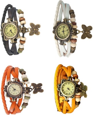 NS18 Vintage Butterfly Rakhi Combo of 4 Black, Orange, White And Yellow Analog Watch  - For Women   Watches  (NS18)