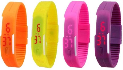 NS18 Silicone Led Magnet Band Watch Combo of 4 Orange, Yellow, Pink And Purple Digital Watch  - For Couple   Watches  (NS18)