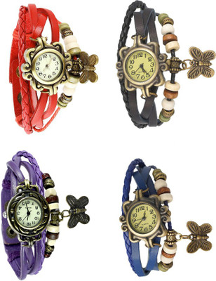 

Kissu Vintage Rakhi Combo of 4 Red, Purple, Black And Blue Watch - For Women