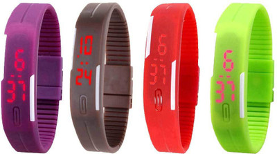 

Kissu Led Magnet Band Combo of 4 Purple, Brown, Red And Green Watch - For Men & Women