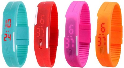 NS18 Silicone Led Magnet Band Combo of 4 Sky Blue, Red, Pink And Orange Digital Watch  - For Boys & Girls   Watches  (NS18)