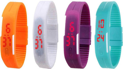 

NS18 Silicone Led Magnet Band Watch Combo of 4 Orange, White, Purple And Sky Blue Watch - For Couple