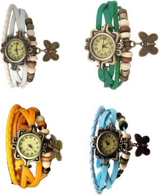 NS18 Vintage Butterfly Rakhi Combo of 4 White, Yellow, Green And Sky Blue Analog Watch  - For Women   Watches  (NS18)