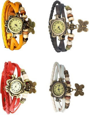 NS18 Vintage Butterfly Rakhi Combo of 4 Yellow, Red, Black And White Analog Watch  - For Women   Watches  (NS18)